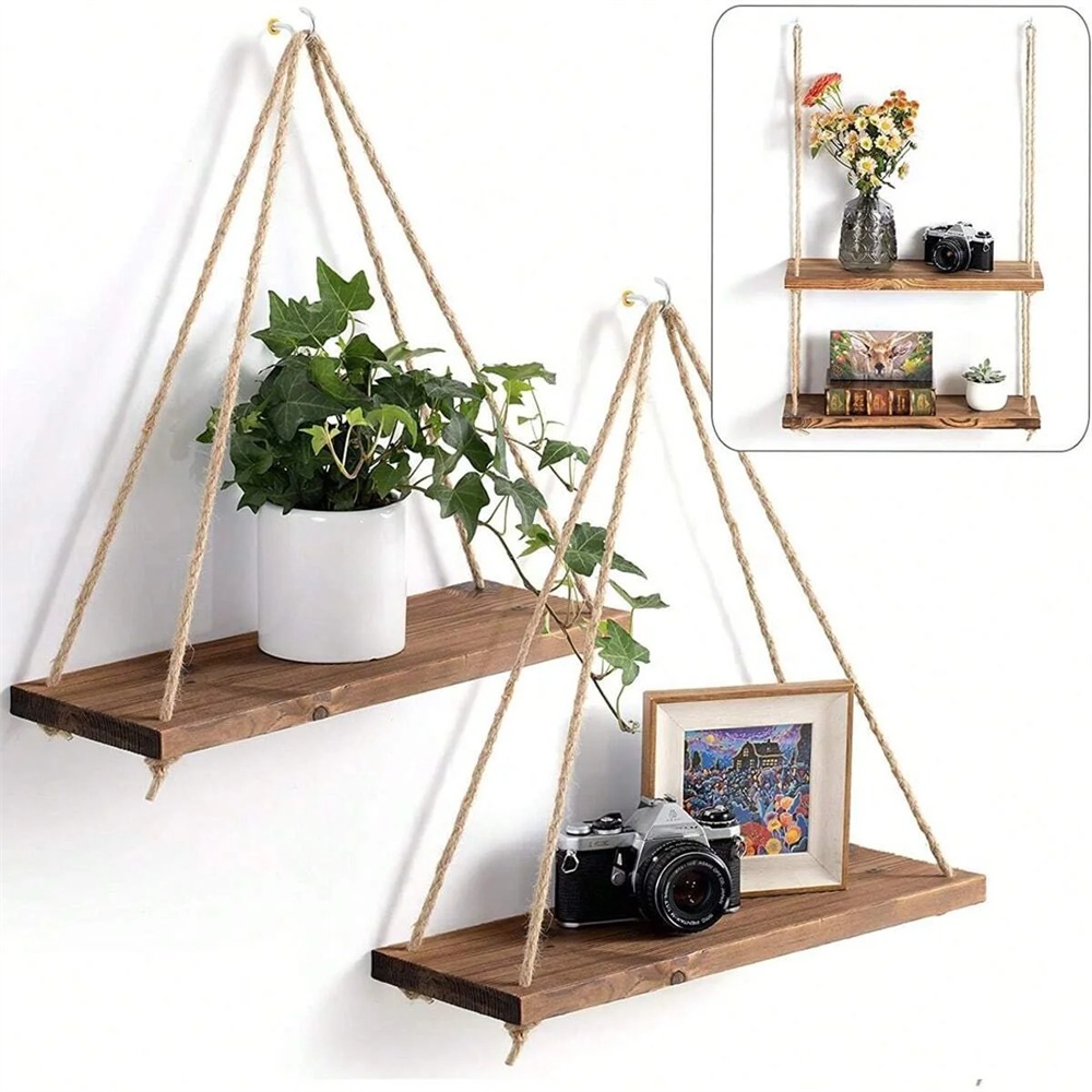 Smart Home Decor - 1 adet Ahşap Asılı Raf Salıncak